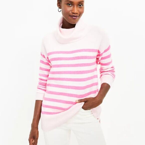 LOFT | Pink Striped Turtleneck Sweater Size Small - Picture 1 of 9